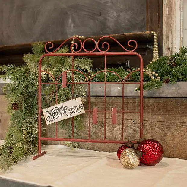 Red-Hued Metal Tabletop Gate 14 Inch | Antique Farmhouse