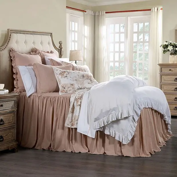 Romantic Drop Ruffle Bedspread and Sham Set Antique Farmhouse