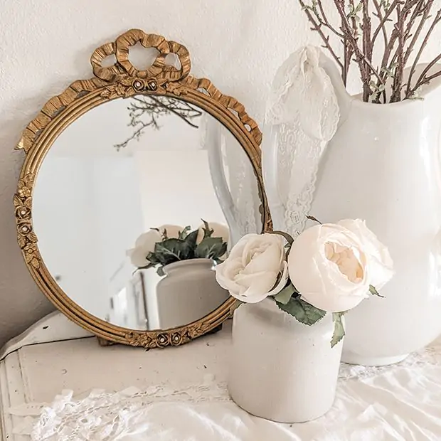 Rose Detail Gold Finish Wall Mirror Antique Farmhouse