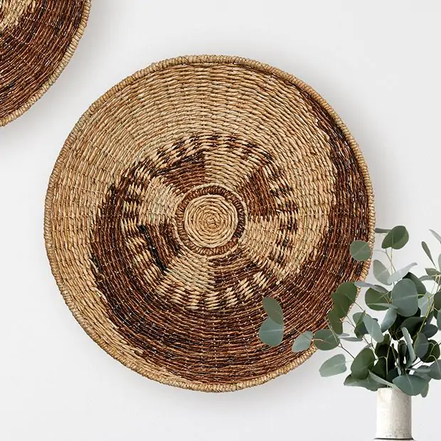 Round Woven Basket Wall Decor 24 Inch Antique Farmhouse