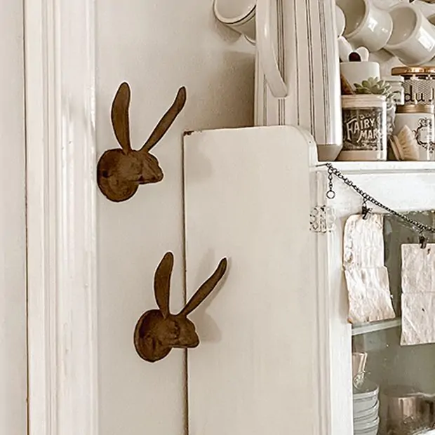 Rustic Cast Iron Rabbit Wall Hook Set of 2 | Antique Farmhouse