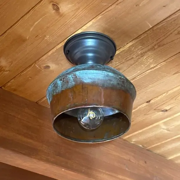 Rustic Copper Dome Flush Mount Ceiling Light Antique Farmhouse