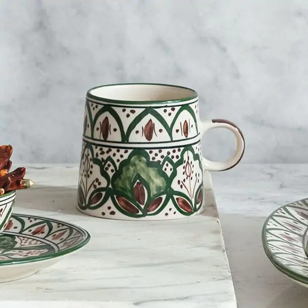Rustic Cottage Painted Stoneware Mug Set of 4