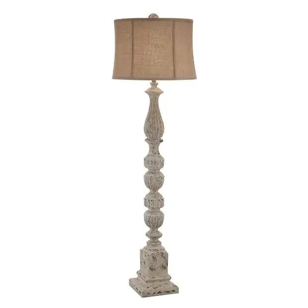 Floor lamp with burlap shade top