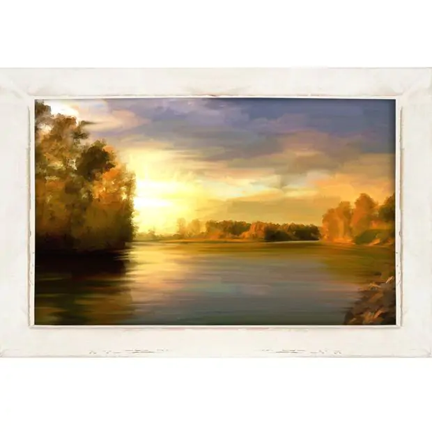 24x32 Horizontal Landscape Lake Burlap Framed Wall Art - Hearth