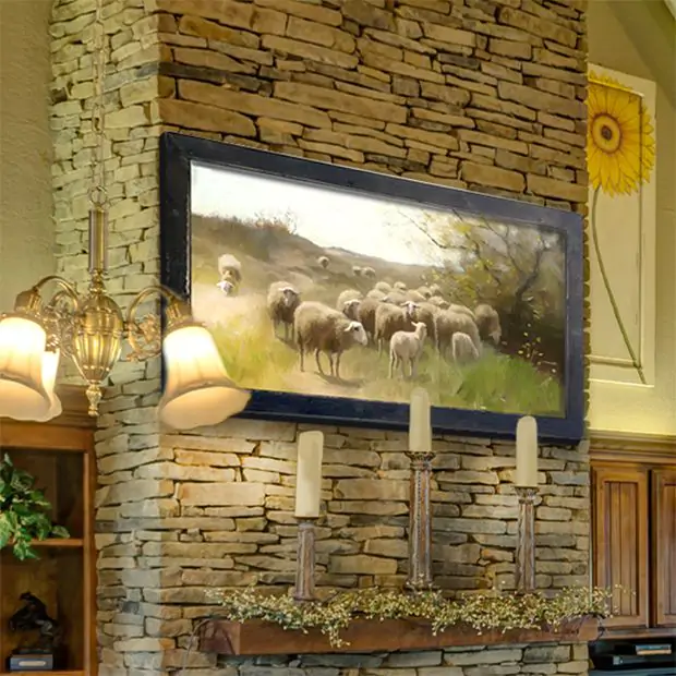 Grazing Sheep Wall Art 16x10 Black Wood Antique Farmhouse