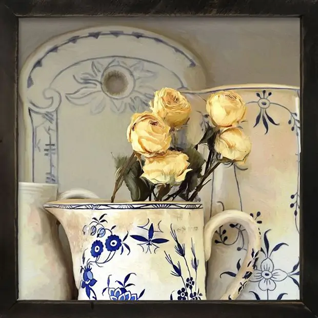 Rustic Framed Yellow Roses In Vase Wall Art | Antique Farmhouse