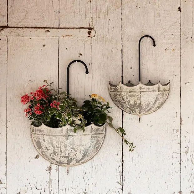 Galvanized Umbrella Wall Planter (Large Planter)