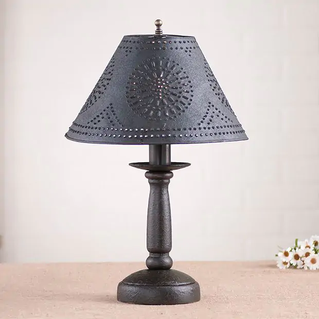 Rustic Punched Tin Accent Lamp Antique Farmhouse