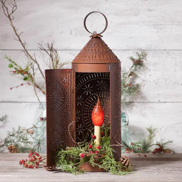 * antique flame ❀ * ボタニカル装飾 アンティークフレーム Rustic Tin Chimney Candle Lantern Antique Farmhouse