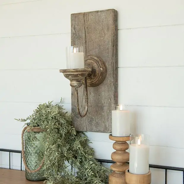Rustic Wood Plank Candle Sconce Antique Farmhouse