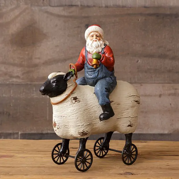 Santa Riding Sheep Figure | Antique Farmhouse