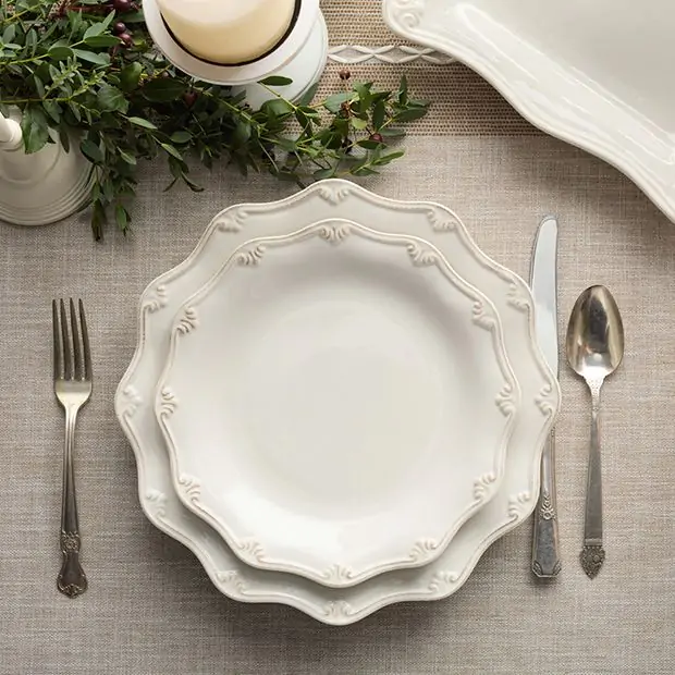 Scalloped Scrollwork Stoneware Salad Plate Set of 4