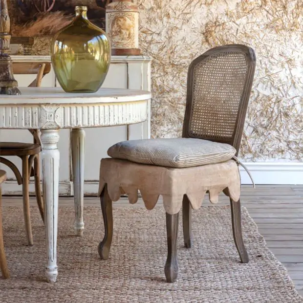 Scalloped Skirt Cushioned Dining Chair Antique Farmhouse