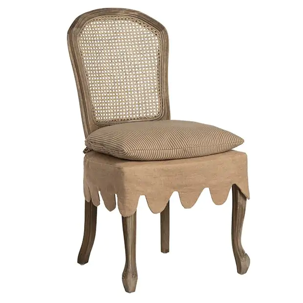 Scalloped Skirt Cushioned Dining Chair Set of 2 Antique Farmhouse