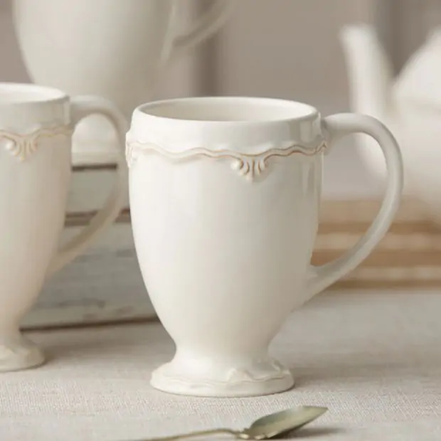 Scrollwork Stoneware Coffee Mug Set of 4