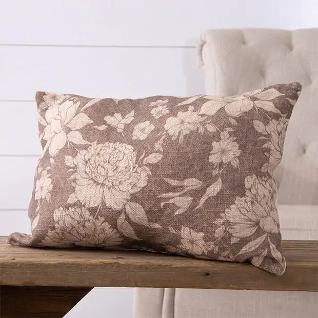 Sepia Floral Pattern Lumbar Pillow Antique Farmhouse