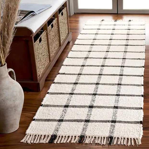 Simply Plaid Fringed Ivory/Black Area Rug | Antique Farmhouse