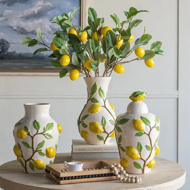 Sleek Ceramic lemon Vine Vase | Antique Farmhouse