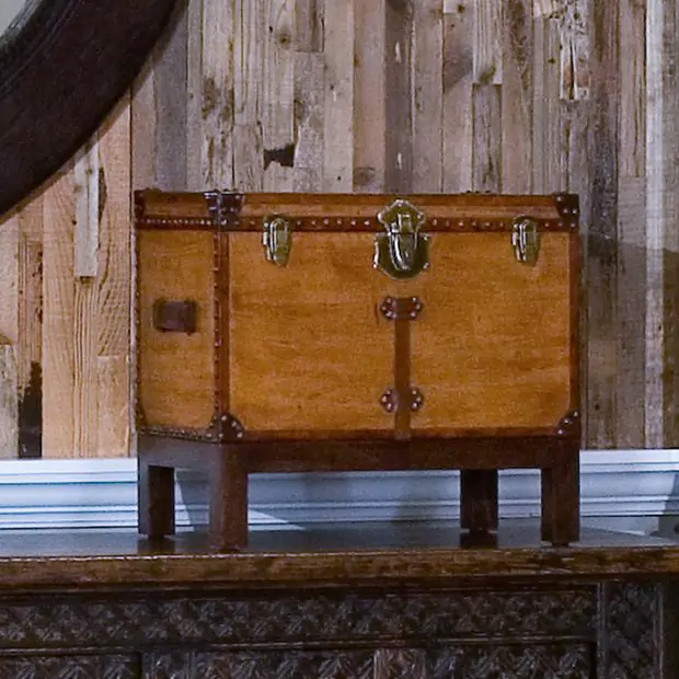 Stained Leather Storage Trunk Stand | Antique Farmhouse