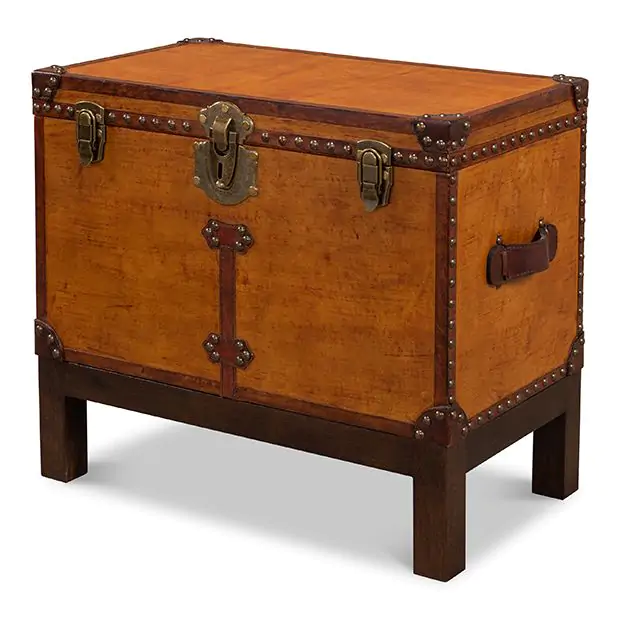 Stained Leather Storage Trunk Stand | Antique Farmhouse