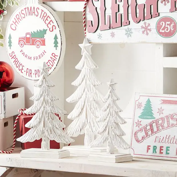 Star Topped Carved Wood Tabletop Trees Set of 3 | Antique Farmhouse