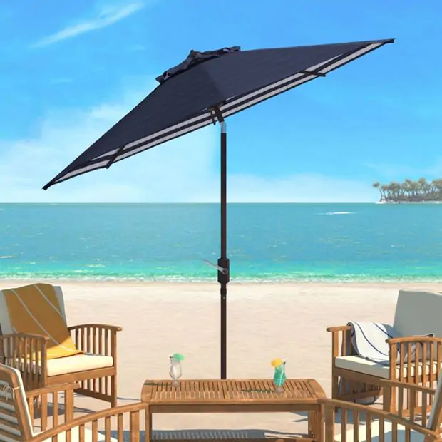 automatic tilt patio umbrella Striped Outdoor Auto Tilt Patio Umbrella