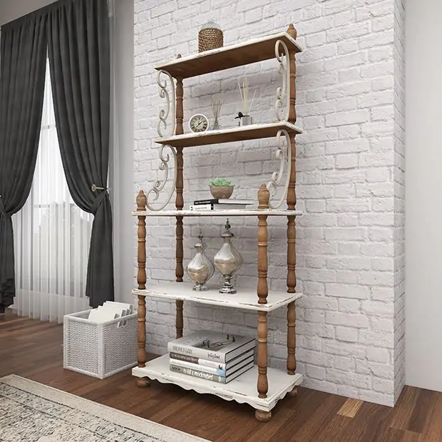 Tall Two Toned Wood Bakers Rack Antique Farmhouse