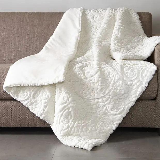 Textured Plush Throw Blanket Ivory Antique Farmhouse