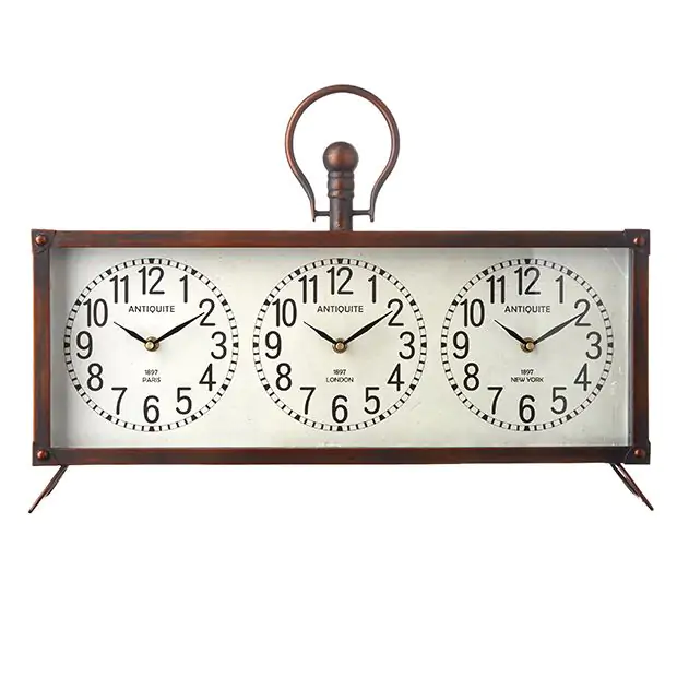 Triple Time Zone Mantel Clock | Antique Farmhouse