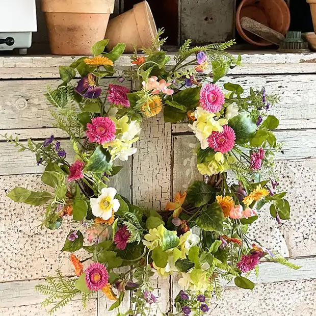 送料無料 いつまで Colorful Vibrant Spring Farmhouse Antique | Wreath リース