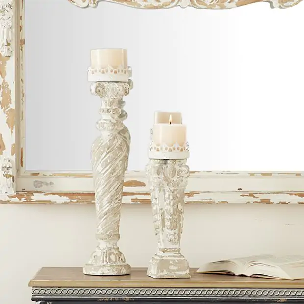 Victorian Class Crown Candle Stand Set of 2 Antique Farmhouse