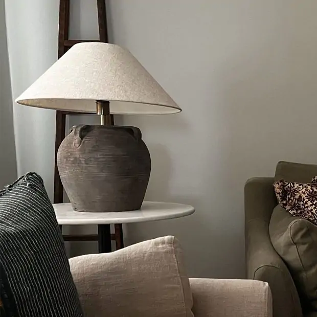 Vintage Clay Pot Table Lamp With Handles Antique Farmhouse