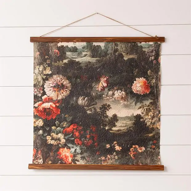Vintage Floral Hanging Paper Tapestry Antique Farmhouse - Main Image