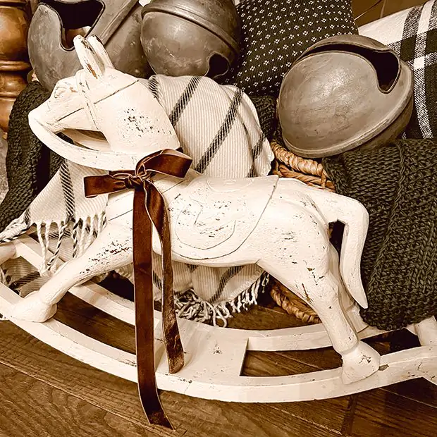 Vintage Inspired Distressed Wooden Rocking Horse Antique Farmhouse