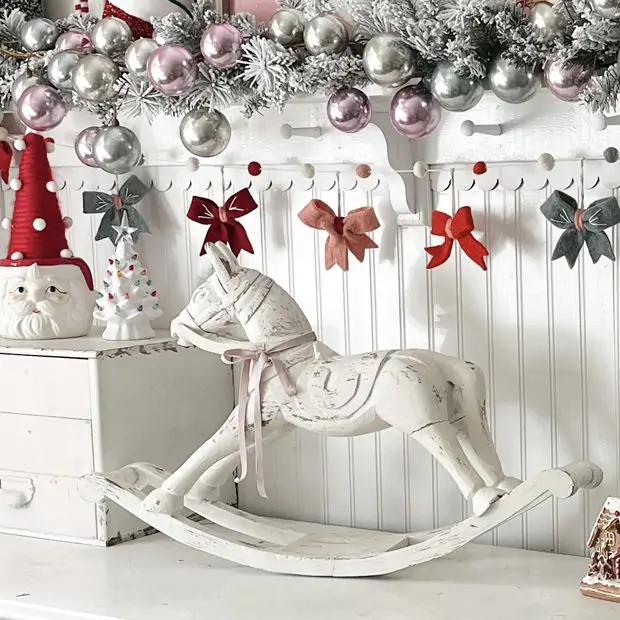 Vintage Inspired Distressed Wooden Rocking Horse Antique Farmhouse