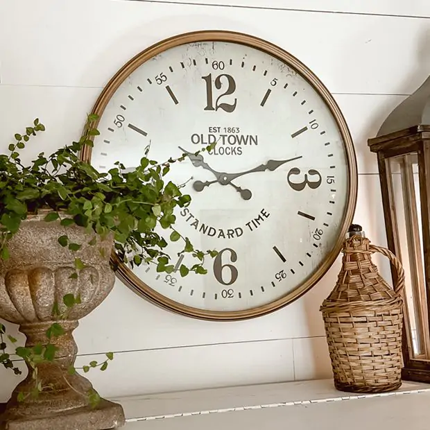 Vintage Inspired Gold Rim Station Wall Clock | Antique Farmhouse