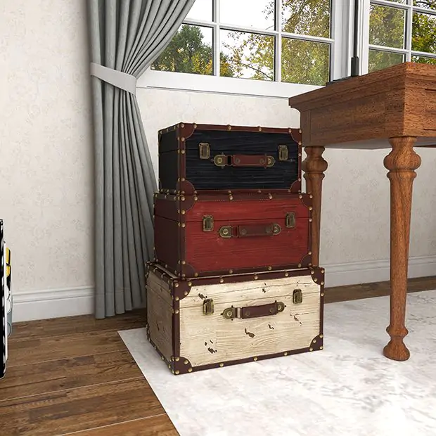 innovator Vintage trunk 約29L Large, Beautiful Black, Low Profile, Flat Top Steamer Trunk