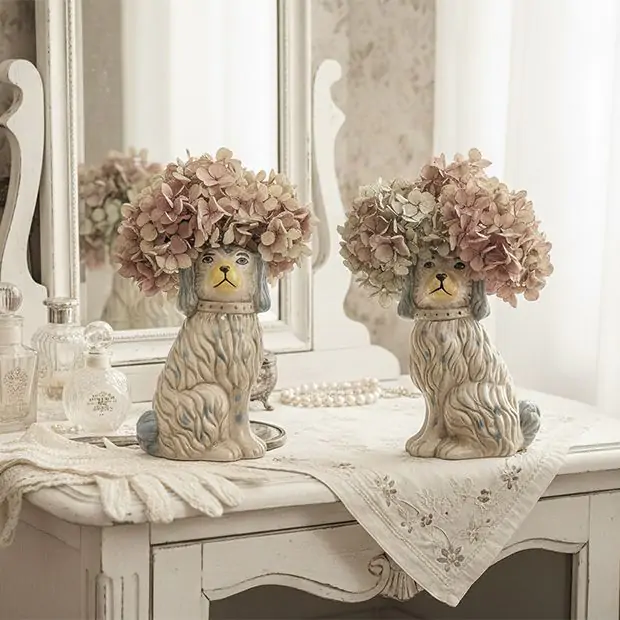 Vintage Reproduction Dog Vase Set of 2 | Antique Farmhouse