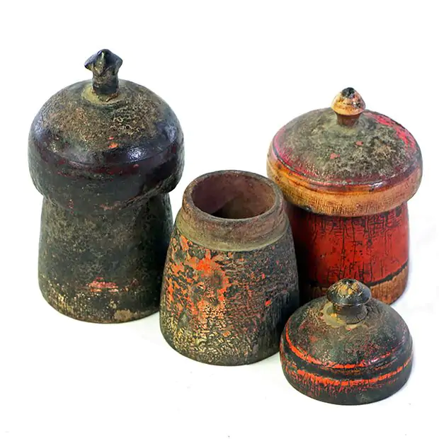 Vintage Wood Tika Pot | Antique Farmhouse