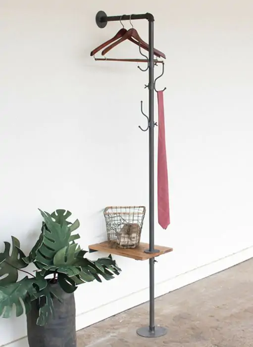 Wall Mount Industrial Coat Rack With Side Table Antique Farmhouse