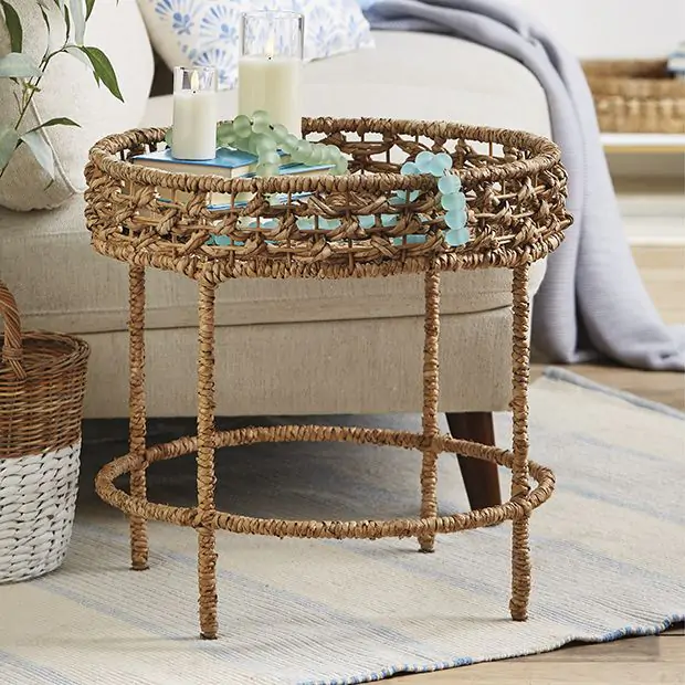 Water Hyacinth And Iron Side Tables Set of 2 | Antique Farmhouse