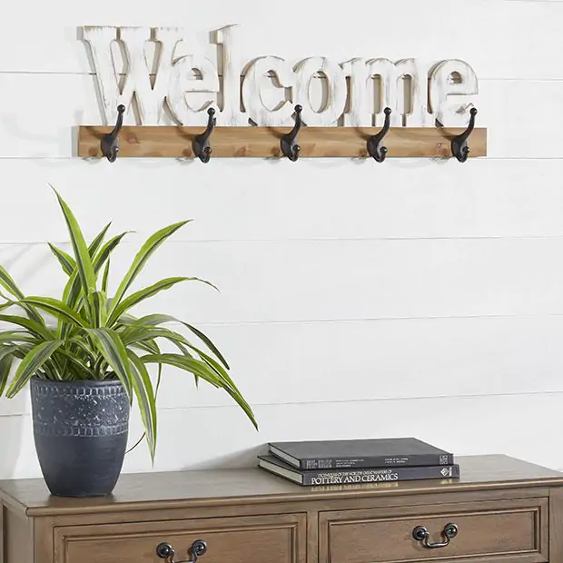 Welcome Coat Hook Sign Antique Farmhouse