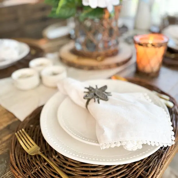 White Beaded Edge Ceramic Dinnerware 11 Inch Plate Antique Farmhouse