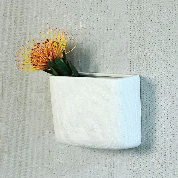 White Ceramic Wall Pocket 6 Inch | Antique Farmhouse
