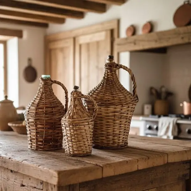 Wicker Covered Vintage Wine Bottle | Antique Farmhouse