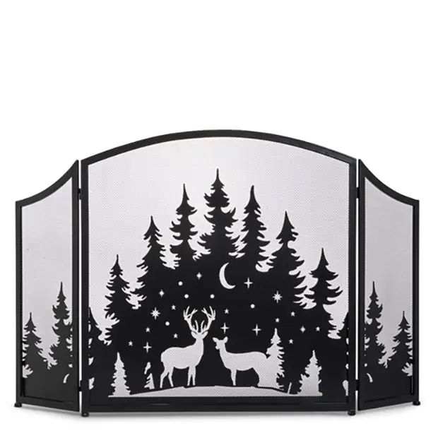 Winter Woodland Scene Fireplace Screen | Antique Farmhouse
