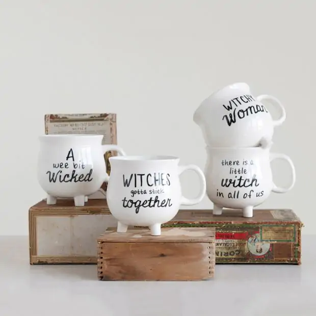 Set De 2 Mugs Sorcière Et Sorcier - Porcelaine De Chine, Design Original Avec Inscriptions, 12 Cm De Haut