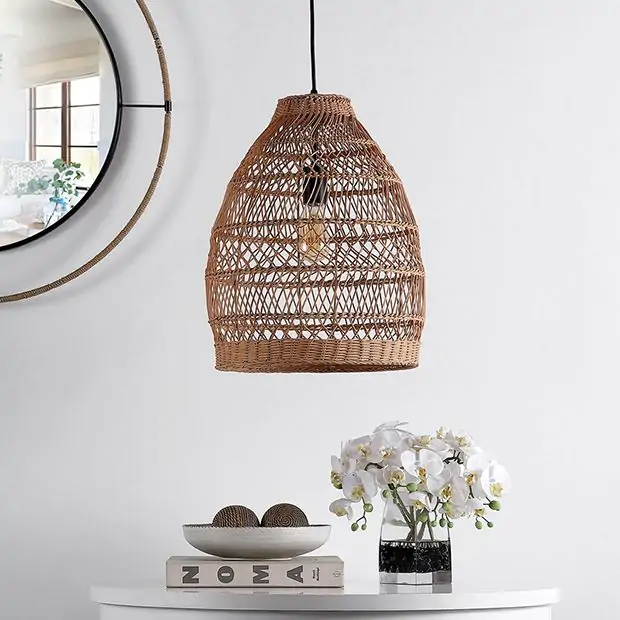 Woven Rattan Dome Pendant Light Antique Farmhouse