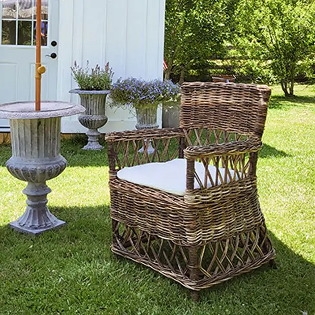 Woven Rattan Plantation Chair Antique Farmhouse